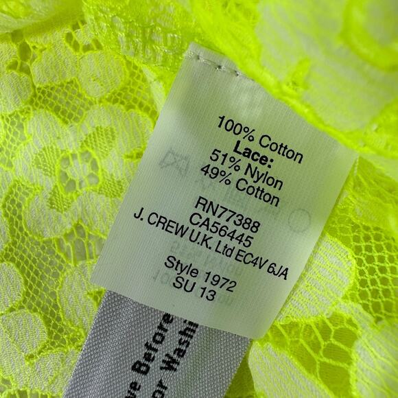 Madewell Neon Green Lace Tunic Top Womens X-Small Short Sleeve Scallop Hem Sheer - Picture 8 of 9